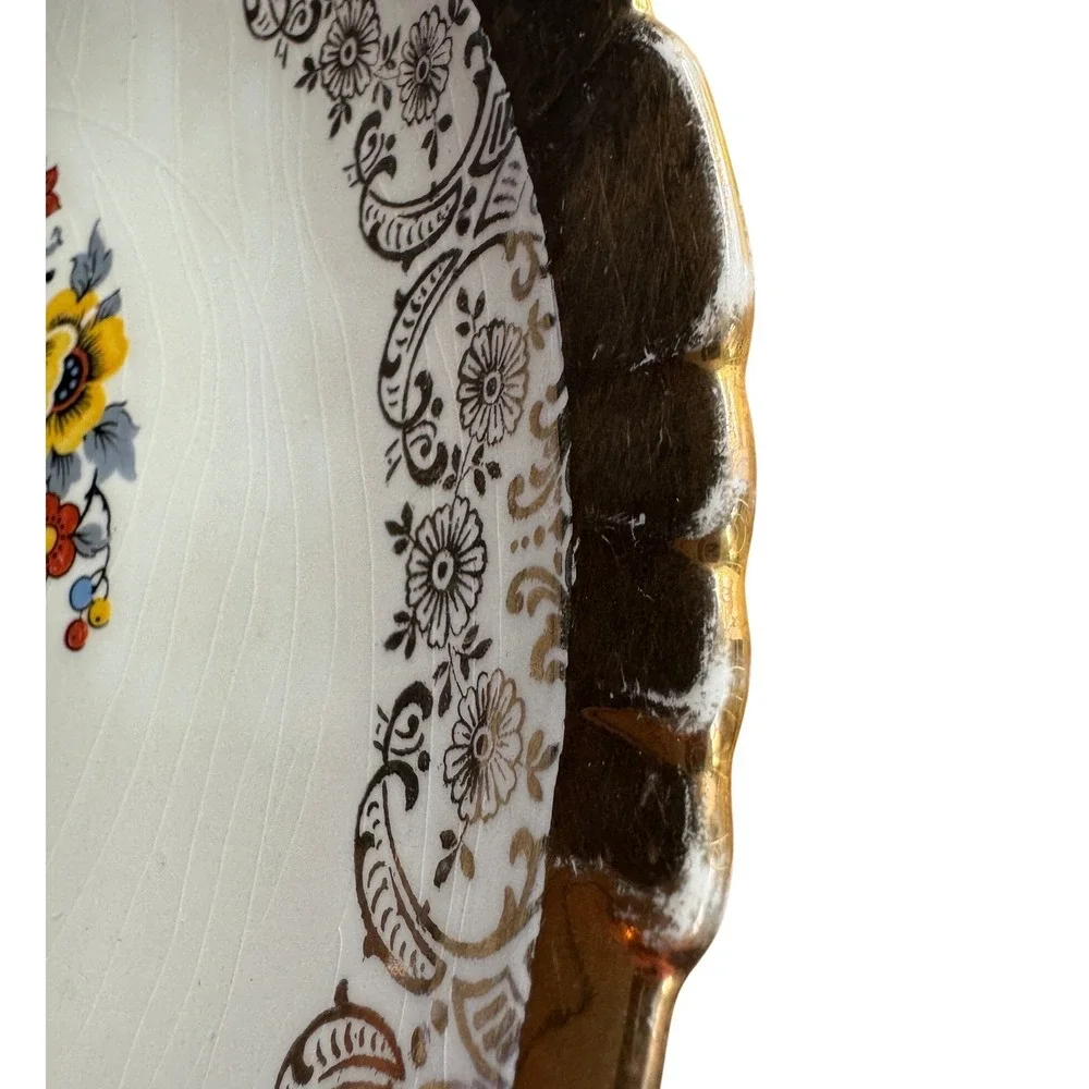 Royal China Warranted 22KT Gold Floral Plate Sebring Pottery‎ USA Vintage 10in